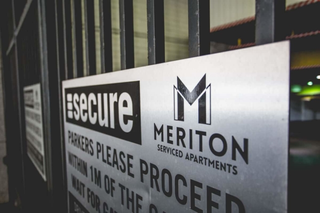 Commercial automatic swinging gates Sydney City Meriton apartment car park